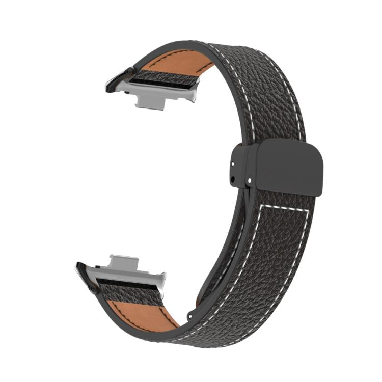 For Xiaomi Band 10 Pro / Redmi Watch 6 / 5 Litchi Texture Magnetic Black Buckle Leather Watch Band
