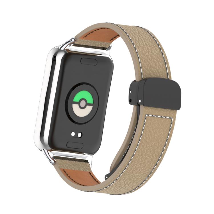 For Xiaomi Band 10 Pro / Redmi Watch 6 / 5 Litchi Texture Magnetic Black Buckle Leather Watch Band