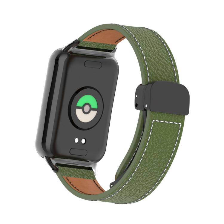 For Xiaomi Band 10 Pro / Redmi Watch 6 / 5 Litchi Texture Magnetic Black Buckle Leather Watch Band
