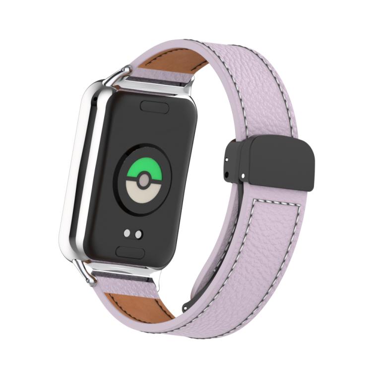 For Xiaomi Band 10 Pro / Redmi Watch 6 / 5 Litchi Texture Magnetic Black Buckle Leather Watch Band