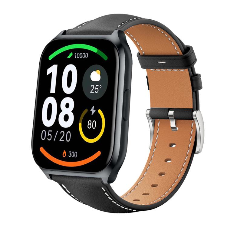 22mm For Xiaomi Haylou Watch LS09B / LS05S / LS10 xDfind Flat Head Black Shark Fine Grain Leather Watch Band