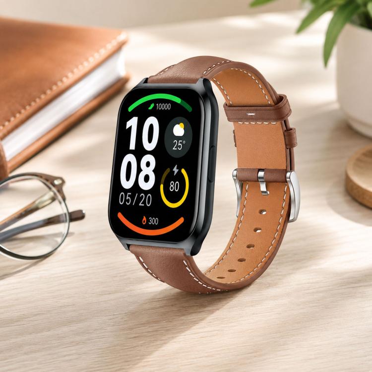 22mm For Xiaomi Haylou Watch LS09B / LS05S / LS10 xDfind Flat Head Black Shark Fine Grain Leather Watch Band
