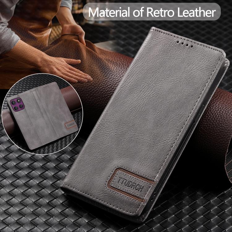 For Motorola Edge 60 Pro TTUDRCH RFID Retro Texture Magnetic Leather Phone Case