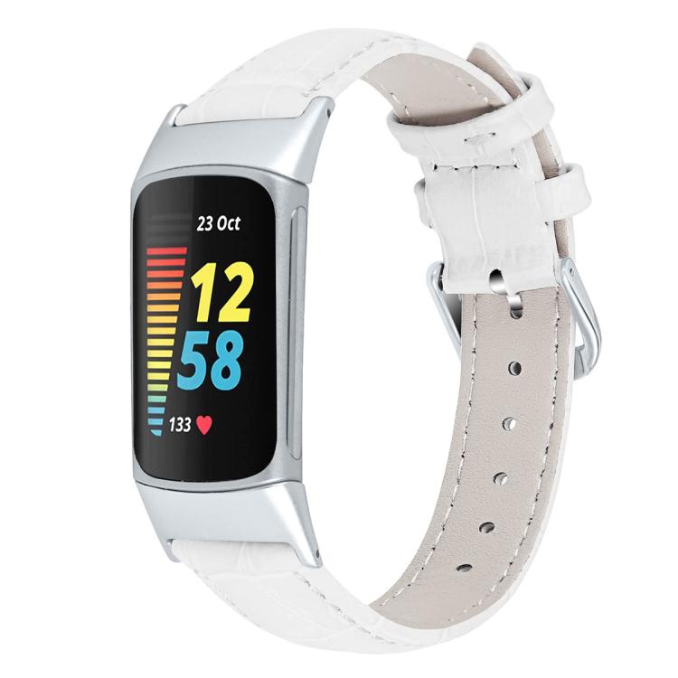 For Fitbit Charge 6 / 5 18mm xDfind Bamboo Texture Pin Buckle Leather Watch Band