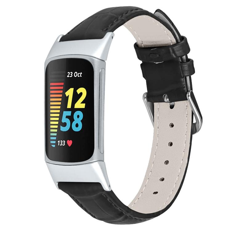 For Fitbit Charge 6 / 5 18mm xDfind Bamboo Texture Pin Buckle Leather Watch Band