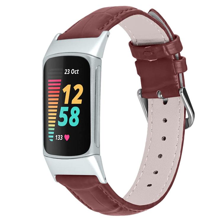 For Fitbit Charge 6 / 5 18mm xDfind Bamboo Texture Pin Buckle Leather Watch Band