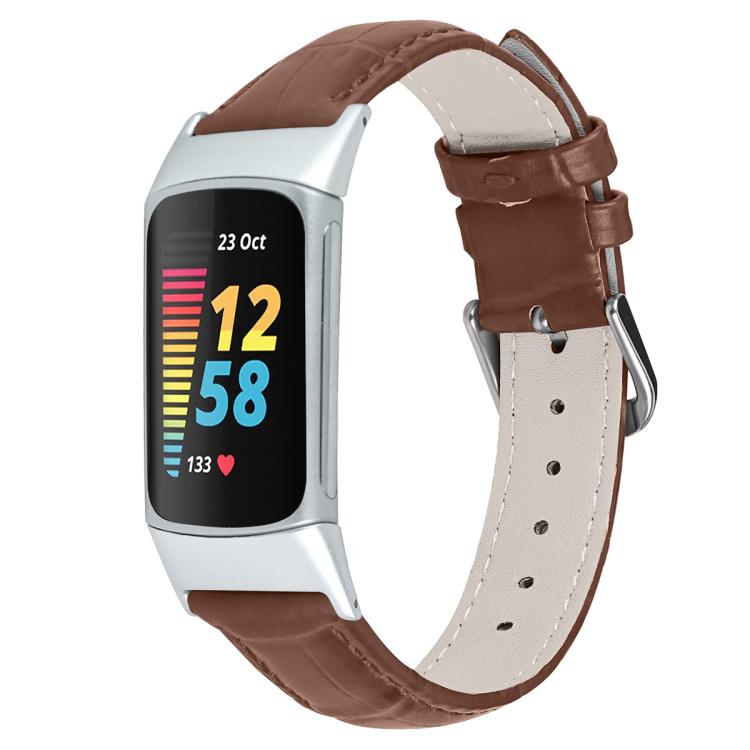For Fitbit Charge 6 / 5 18mm xDfind Bamboo Texture Pin Buckle Leather Watch Band