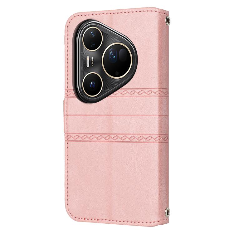 For Huawei Pura 80 Ultra 5G Embossed Stripes Skin Feel Leather Phone Case