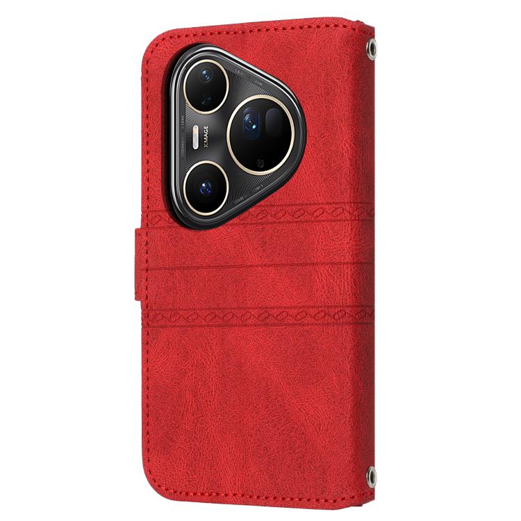 For Huawei Pura 80 Ultra 5G Embossed Stripes Skin Feel Leather Phone Case