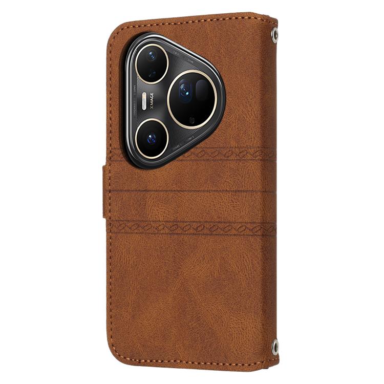 For Huawei Pura 80 Ultra 5G Embossed Stripes Skin Feel Leather Phone Case