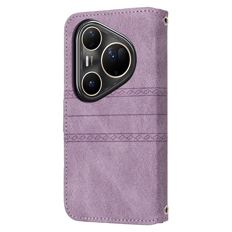 For Huawei Pura 80 Ultra 5G Embossed Stripes Skin Feel Leather Phone Case