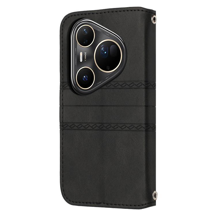 For Huawei Pura 80 Ultra 5G Embossed Stripes Skin Feel Leather Phone Case