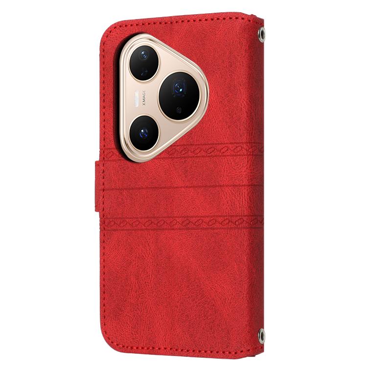 For Huawei Pura 80 5G Embossed Stripes Skin Feel Leather Phone Case