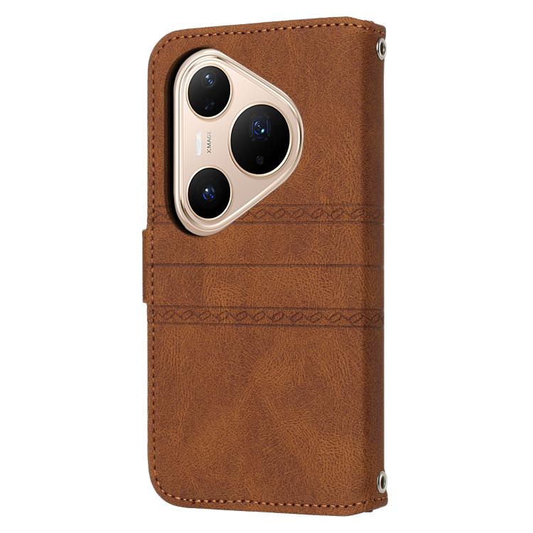 For Huawei Pura 80 5G Embossed Stripes Skin Feel Leather Phone Case