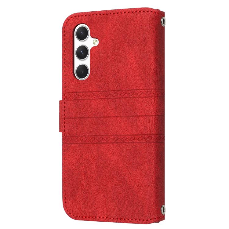 For Samsung Galaxy A37 5G Embossed Stripes Skin Feel Leather Phone Case