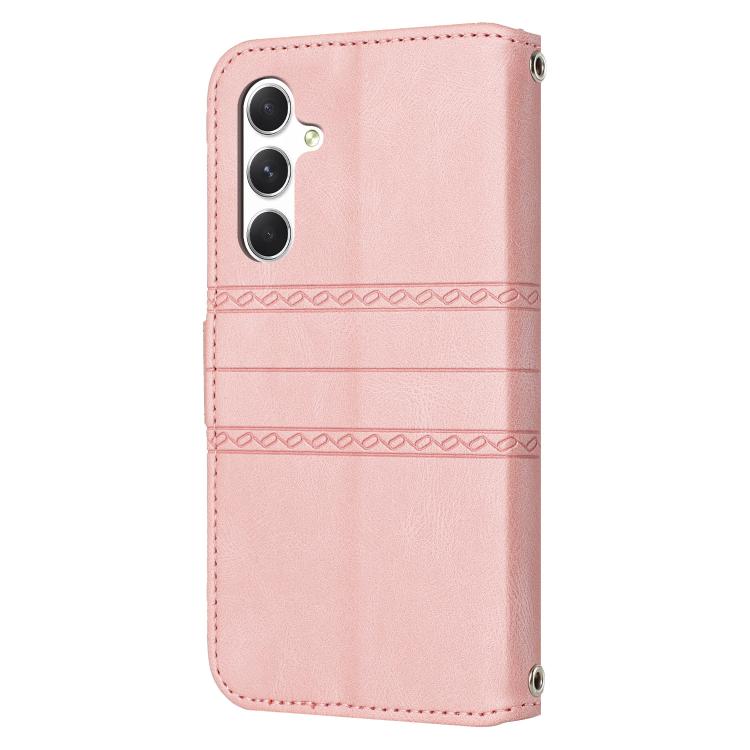For Samsung Galaxy A57 5G Embossed Stripes Skin Feel Leather Phone Case