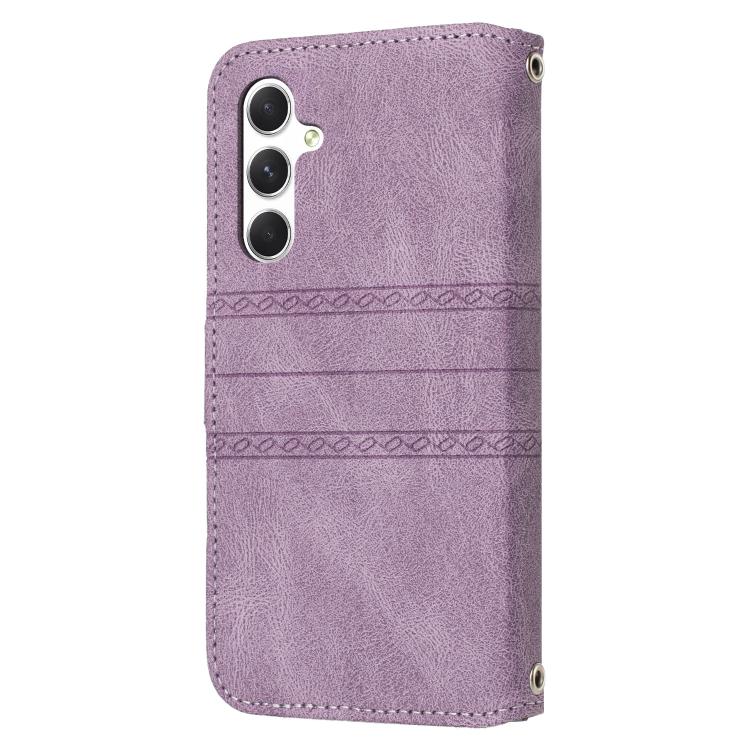 For Samsung Galaxy A57 5G Embossed Stripes Skin Feel Leather Phone Case