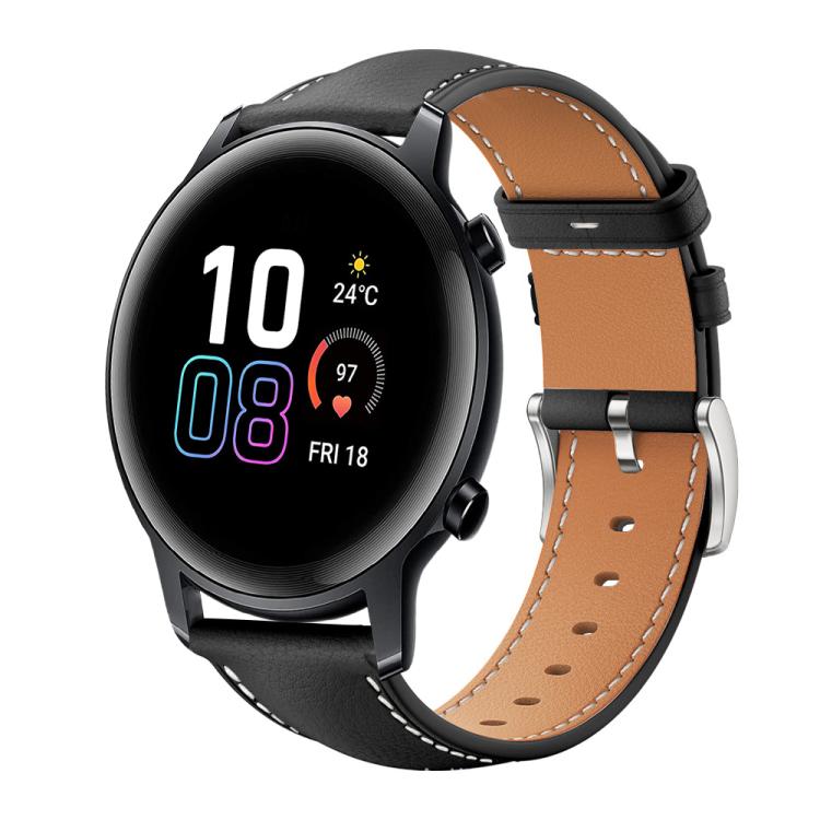 20mm For Honor Watch ES / Magic Watch2 42mm xDfind Flat Head Black Shark Fine Grain Leather Watch Band