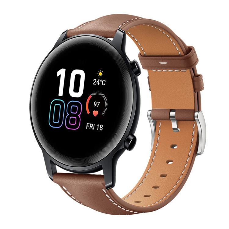 20mm For Honor Watch ES / Magic Watch2 42mm xDfind Flat Head Black Shark Fine Grain Leather Watch Band