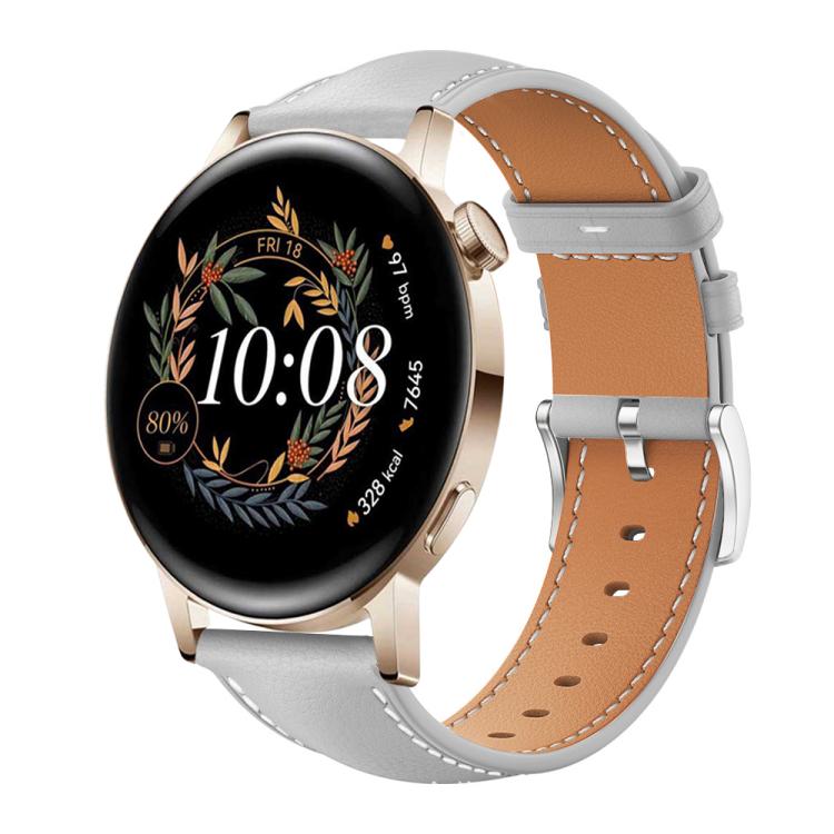 20mm For Huawei Watch GT 4 / GT 3 / GT 2 xDfind Flat Head Black Shark Fine Grain Leather Watch Band