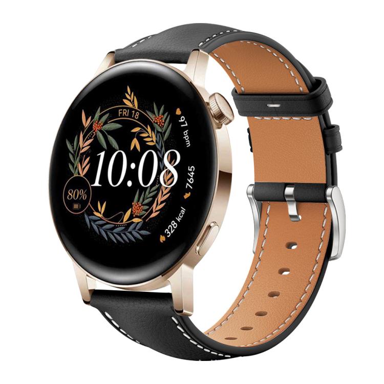 20mm For Huawei Watch GT 4 / GT 3 / GT 2 xDfind Flat Head Black Shark Fine Grain Leather Watch Band