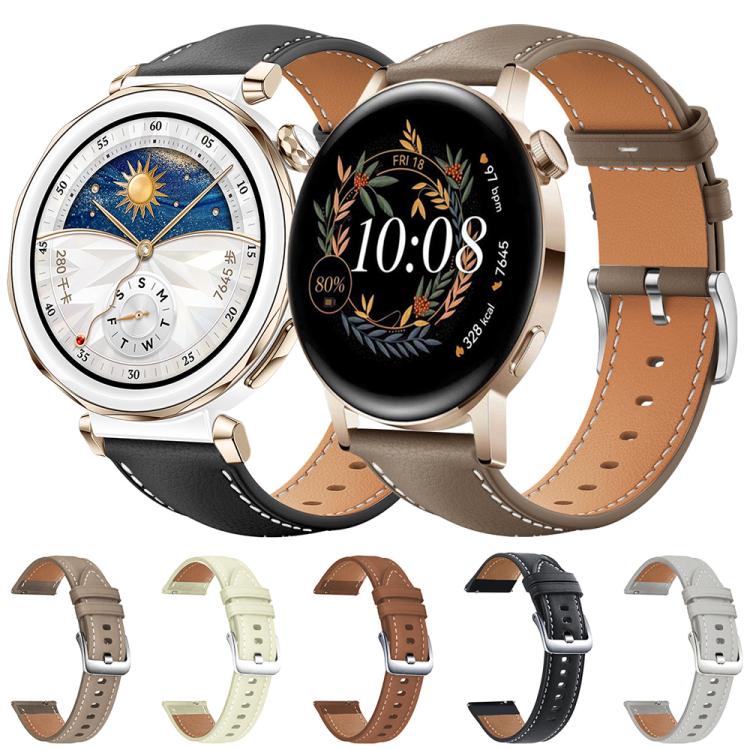 20mm For Huawei Watch GT 4 / GT 3 / GT 2 xDfind Flat Head Black Shark Fine Grain Leather Watch Band