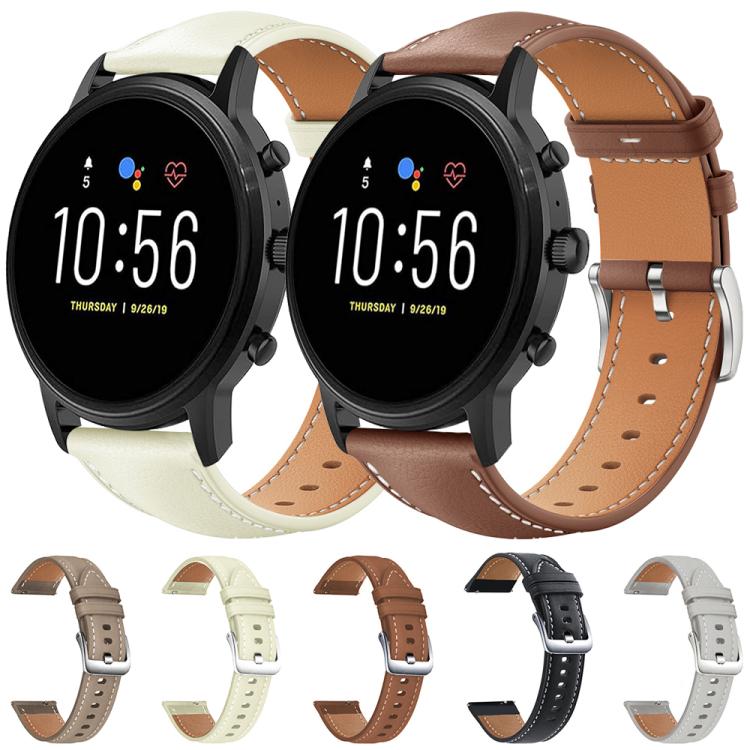22mm For Fossil Gen 5 Carlyle/Julianna/Garrett xDfind Flat Head Black Shark Fine Grain Leather Watch Band