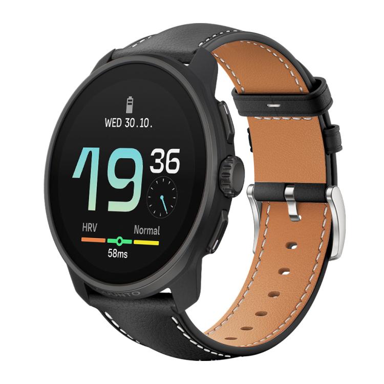 22mm For Suunto Race S / Race / 9 Peak / 5 Peak xDfind Flat Head Black Shark Fine Grain Leather Watch Band
