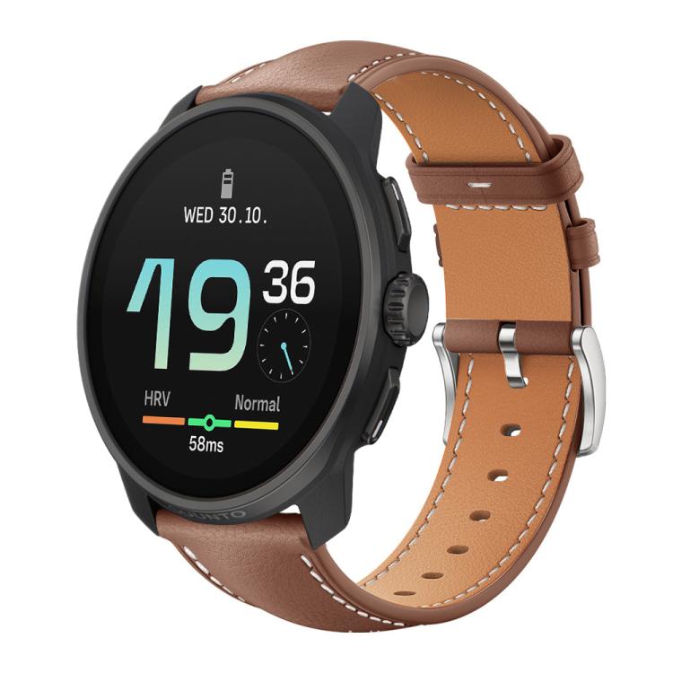 22mm For Suunto Race S / Race / 9 Peak / 5 Peak xDfind Flat Head Black Shark Fine Grain Leather Watch Band