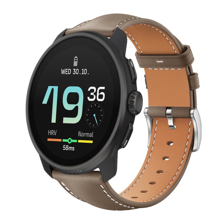 22mm For Suunto Race S / Race / 9 Peak / 5 Peak xDfind Flat Head Black Shark Fine Grain Leather Watch Band