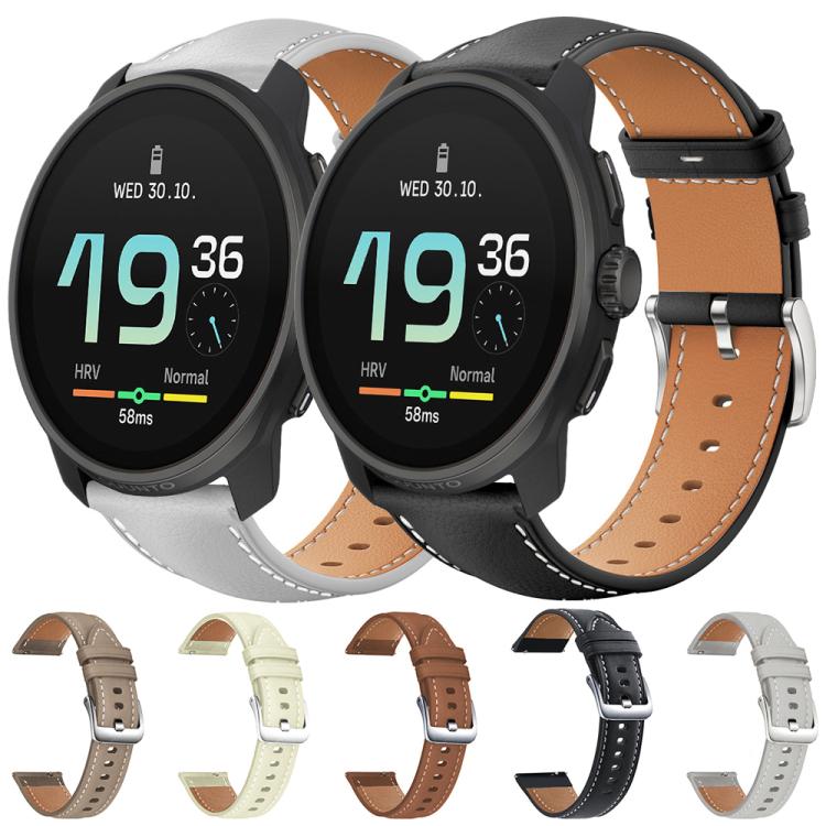 22mm For Suunto Race S / Race / 9 Peak / 5 Peak xDfind Flat Head Black Shark Fine Grain Leather Watch Band