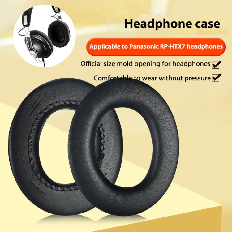 2pcs Insert Protein Leather Replacement Earpads For Panasonic RP-HTX7 / RP-HTX7A / RP-HTX9 / HTX80 - Black