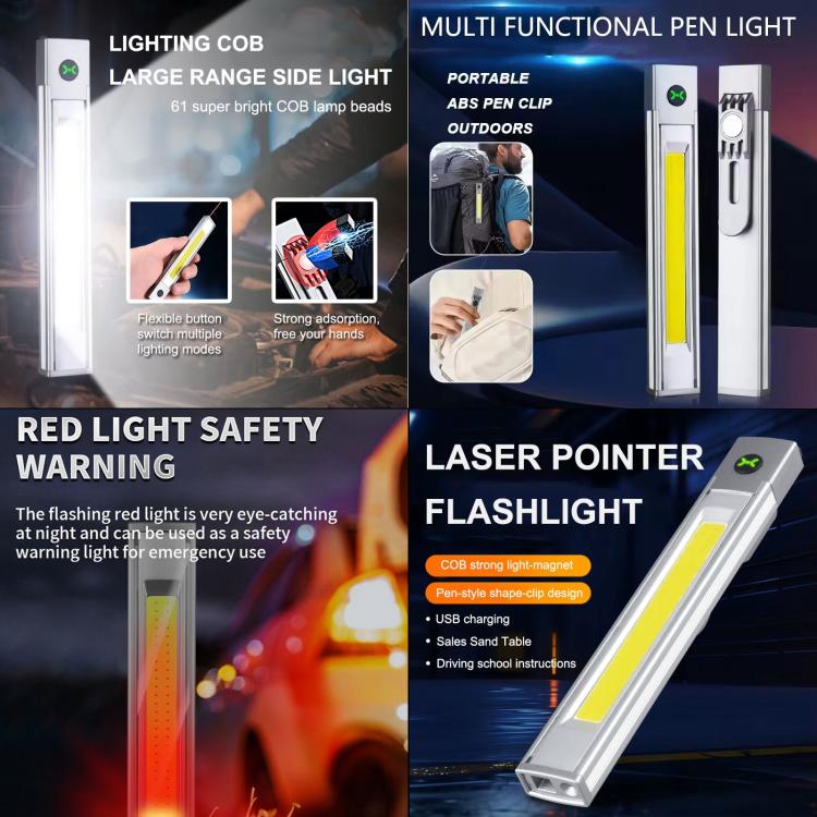 DXC-512 Multifunctional Pen Lamp Work Flashlight with Red Laser Light - Silver