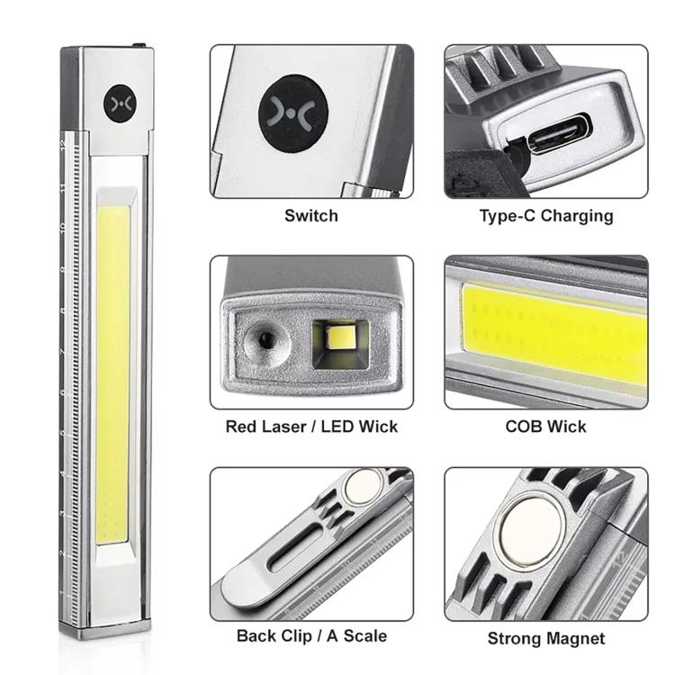 DXC-512 Multifunctional Pen Lamp Work Flashlight with Red Laser Light - Silver