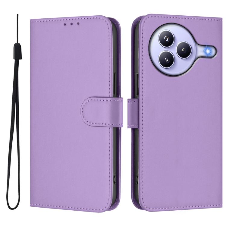 For Xiaomi Civi 5 Pro 5G Skin Feel Solid Color Leather Phone Case with Lanyard