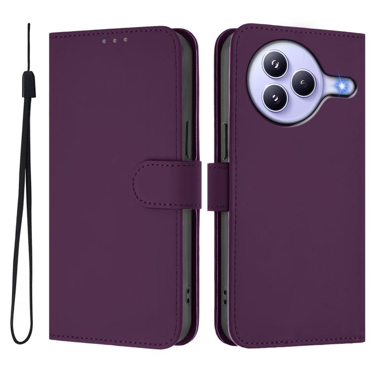 For Xiaomi Civi 5 Pro 5G Skin Feel Solid Color Leather Phone Case with Lanyard