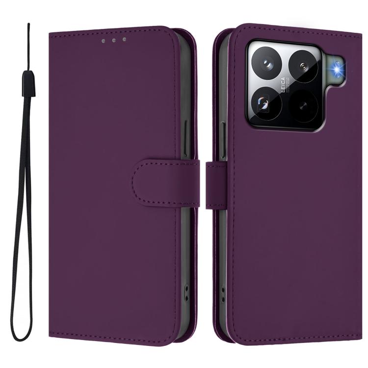 For Xiaomi 15S Pro 5G Skin Feel Solid Color Leather Phone Case with Lanyard