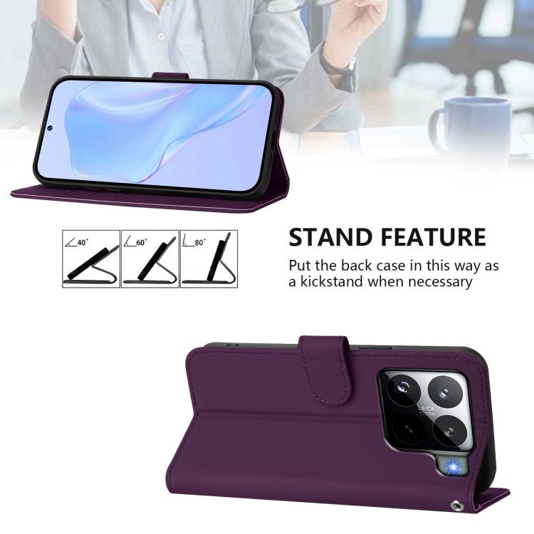 For Xiaomi 15S Pro 5G Skin Feel Solid Color Leather Phone Case with Lanyard