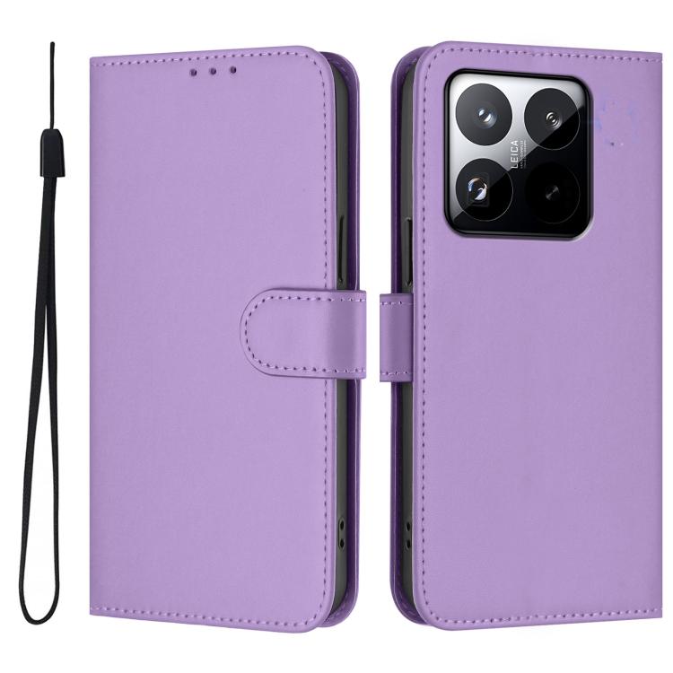 For Xiaomi 15T 5G Skin Feel Solid Color Leather Phone Case with Lanyard