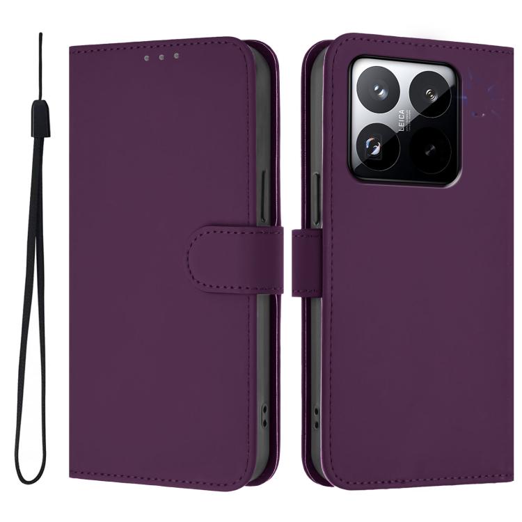 For Xiaomi 15T 5G Skin Feel Solid Color Leather Phone Case with Lanyard