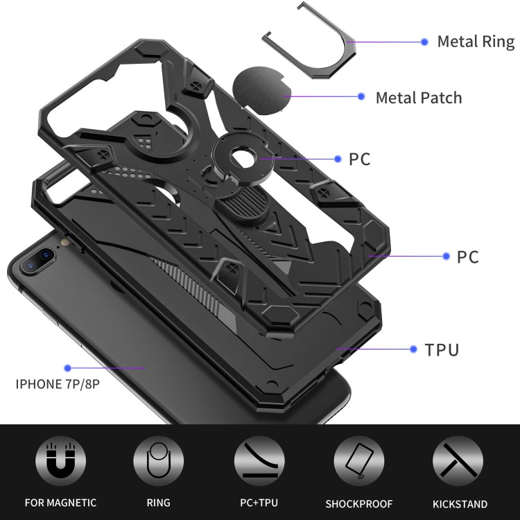 For iPhone 8 Plus & 7 Plus Armor Knight Series 2 in 1 PC + TPU Protective Case with Ring Holder