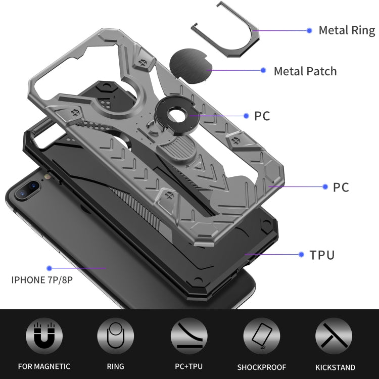For iPhone 8 Plus & 7 Plus Armor Knight Series 2 in 1 PC + TPU Protective Case with Ring Holder