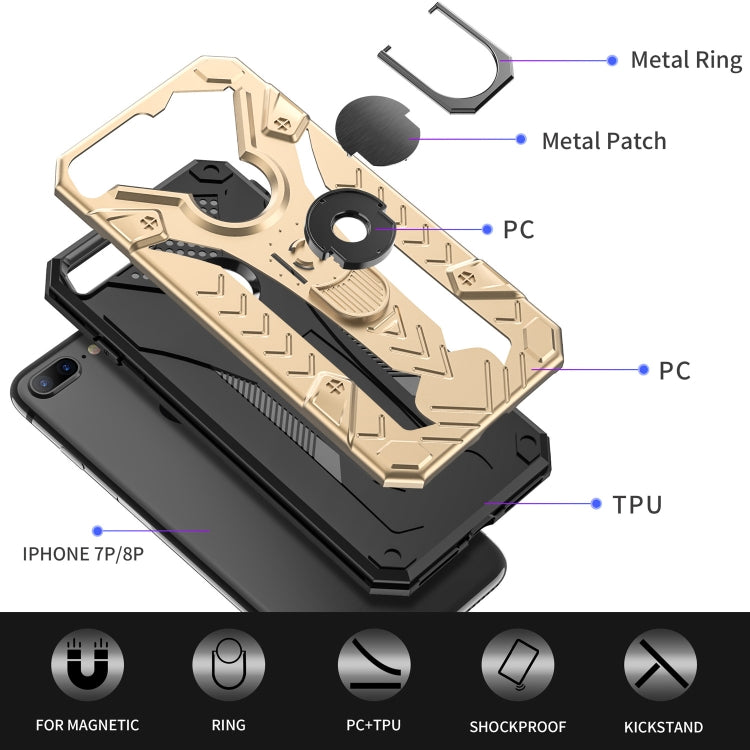 For iPhone 8 Plus & 7 Plus Armor Knight Series 2 in 1 PC + TPU Protective Case with Ring Holder