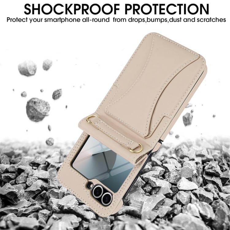For Samsung Galaxy Z Flip5 Integrated Fold Holder Card Slot Phone Case with Long & Short Lanyard