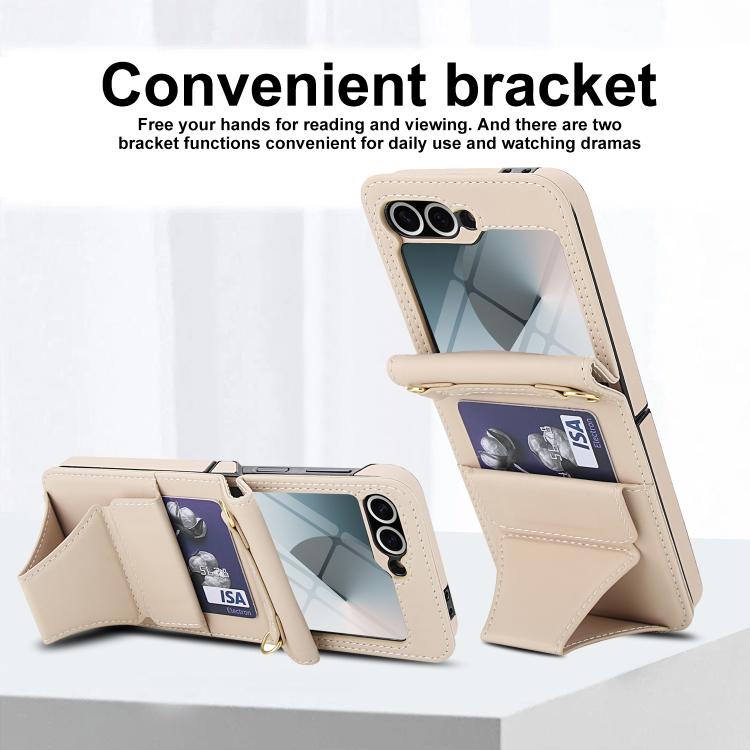 For Samsung Galaxy Z Flip5 Integrated Fold Holder Card Slot Phone Case with Long & Short Lanyard