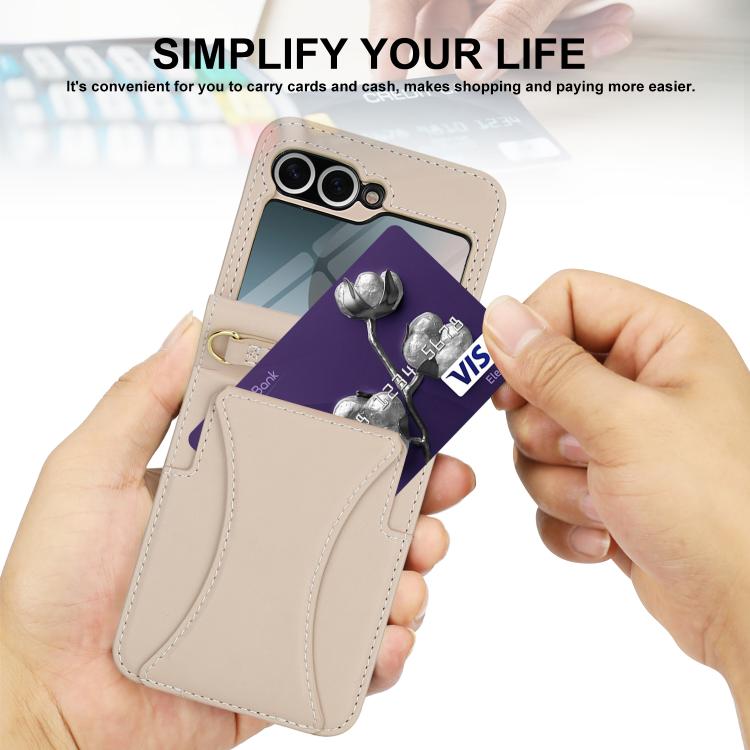 For Samsung Galaxy Z Flip5 Integrated Fold Holder Card Slot Phone Case with Long & Short Lanyard