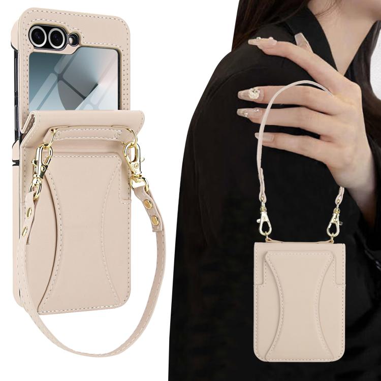 For Samsung Galaxy Z Flip5 Integrated Fold Holder Card Slot Phone Case with Long & Short Lanyard
