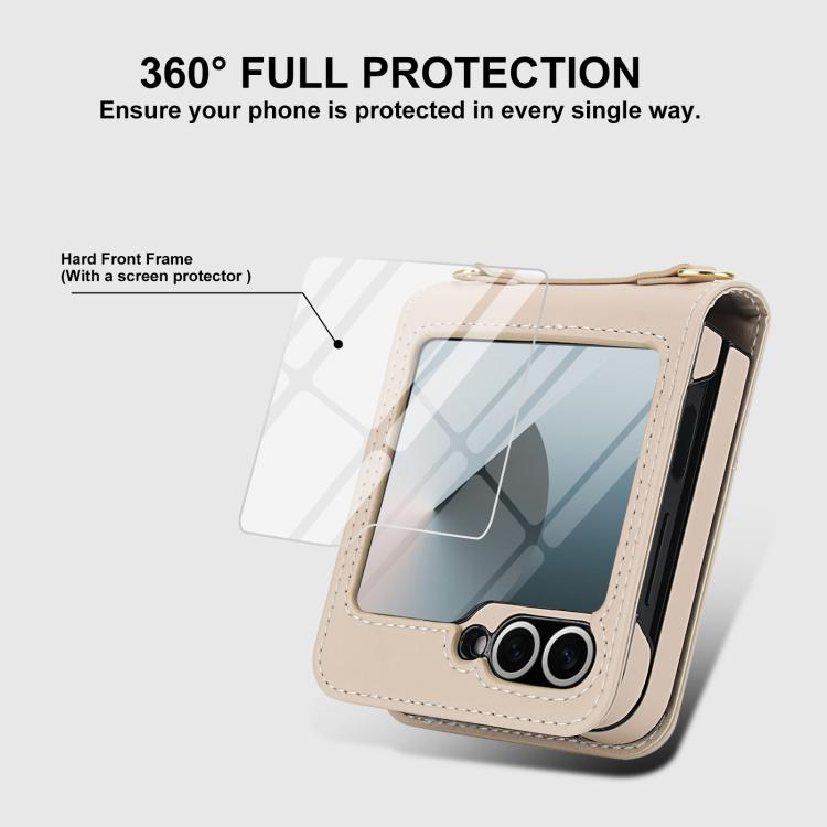 For Samsung Galaxy Z Flip5 Integrated Fold Holder Card Slot Phone Case with Long & Short Lanyard