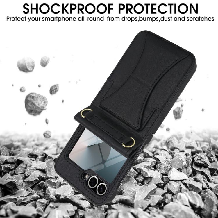 For Samsung Galaxy Z Flip5 Integrated Fold Holder Card Slot Phone Case with Long & Short Lanyard