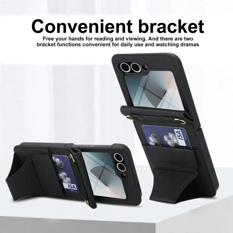 For Samsung Galaxy Z Flip5 Integrated Fold Holder Card Slot Phone Case with Long & Short Lanyard
